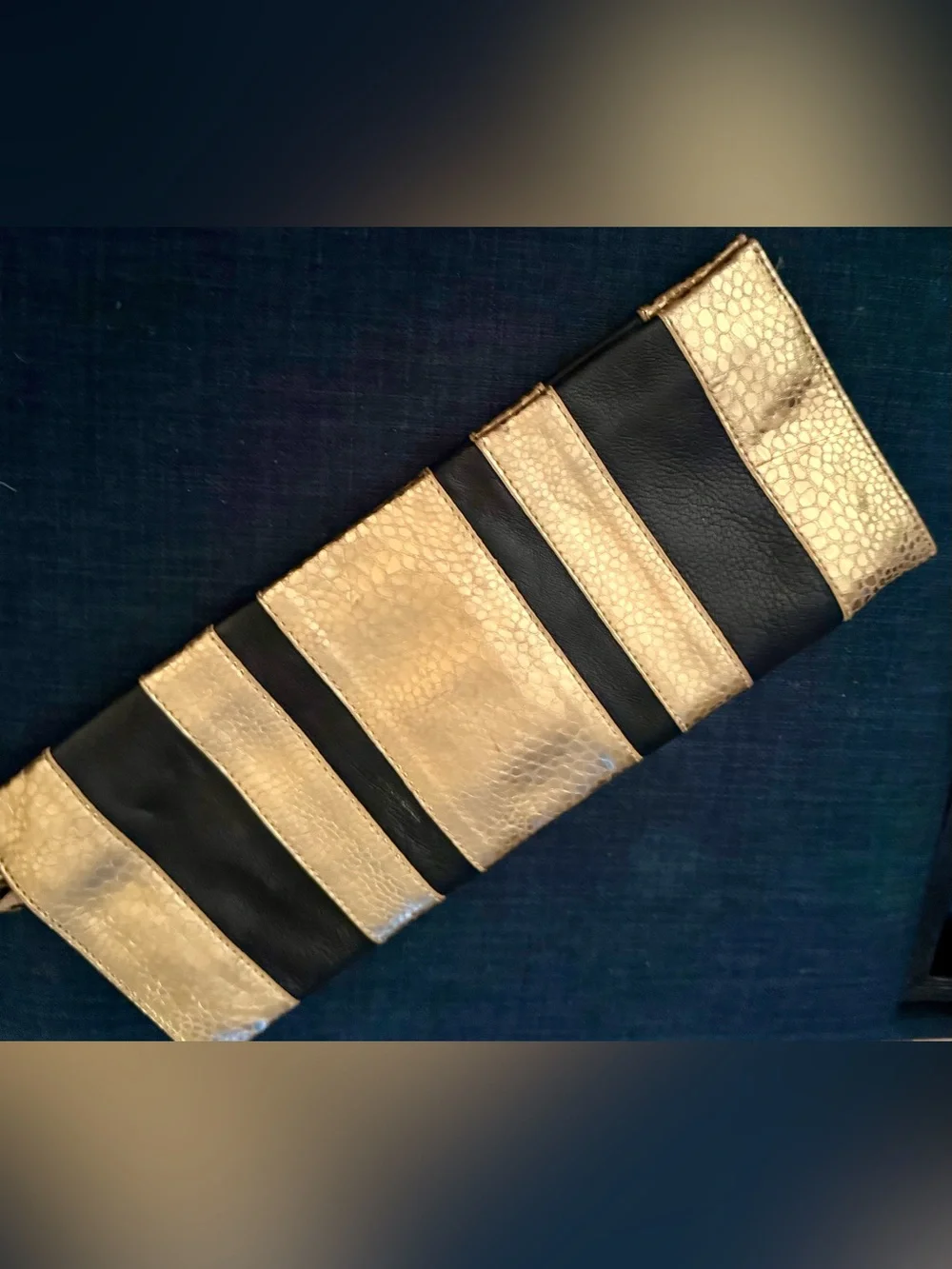 Gold and Black Striped Leather Women's Oversized Clutch
